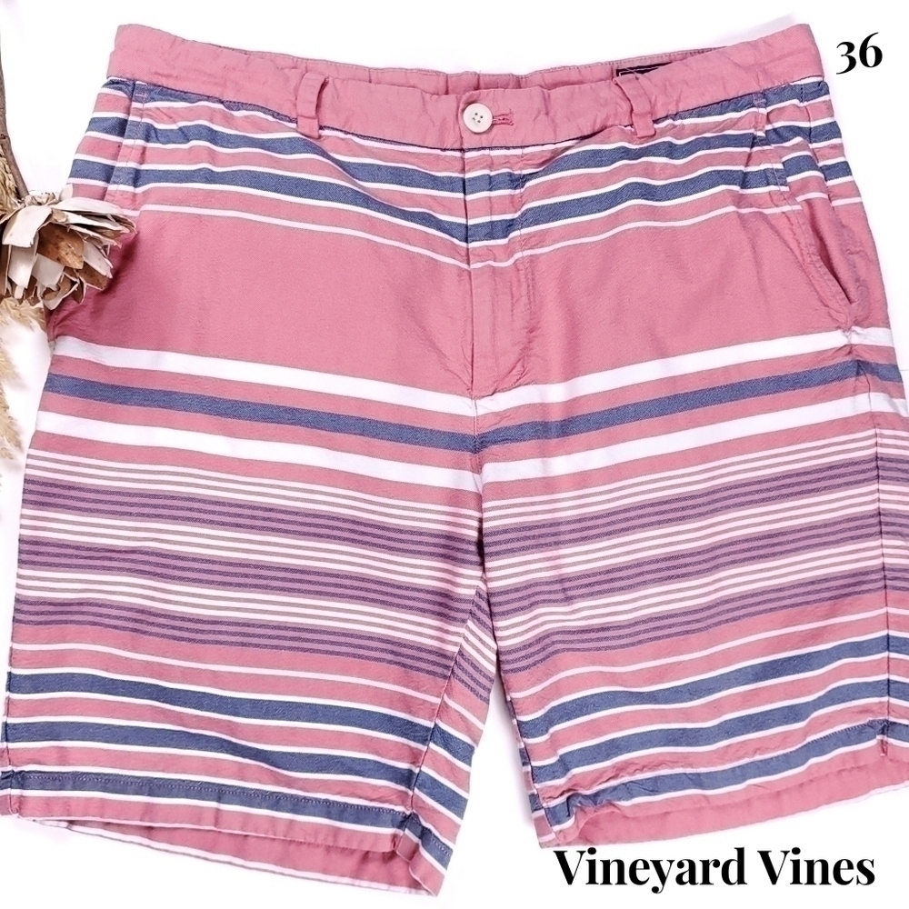 Vineyard Vines Men's Pink Blue Stripe Cotton Shorts Size 36